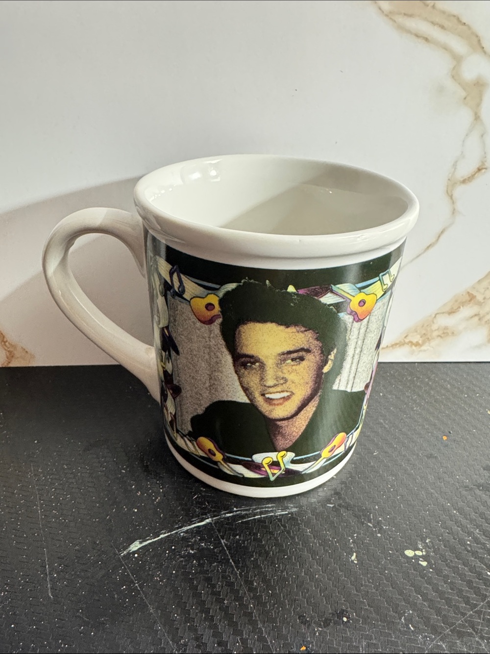 White Ceramic Photo Accent Mug with Multicolor Graphic of Elvis